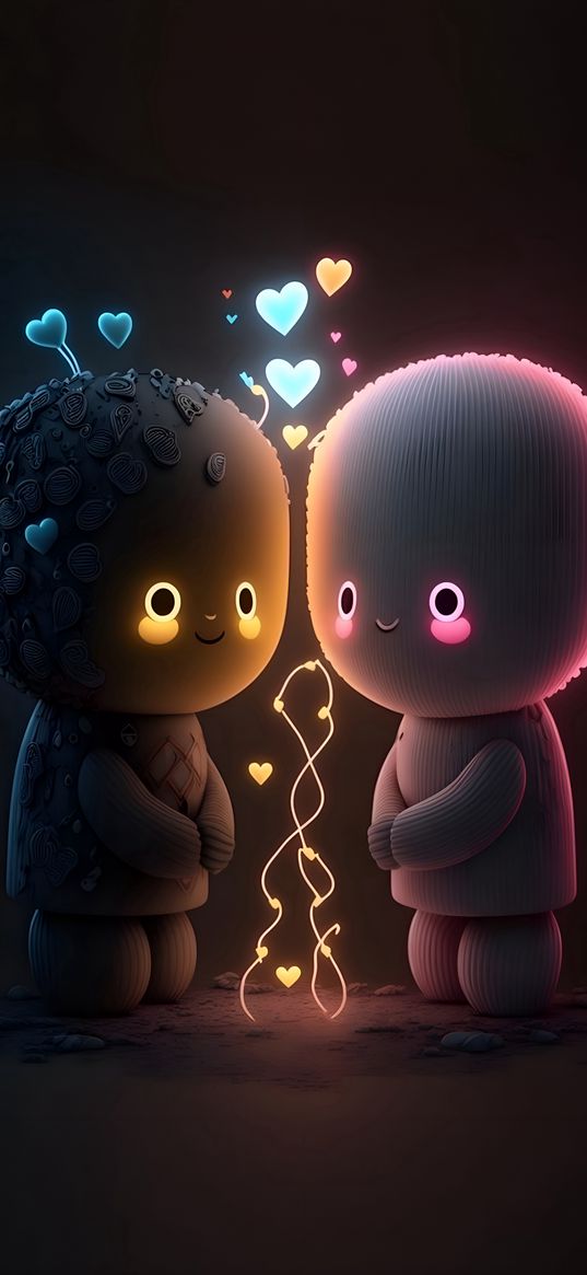 men, couple, hearts, glow, love, romance, ai, art