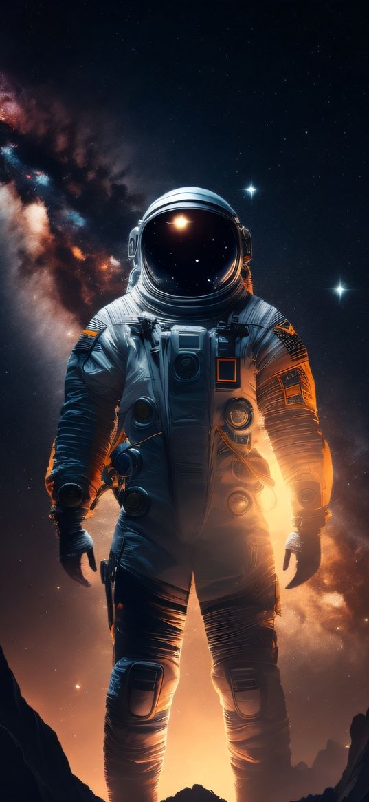 astronaut, galaxy, space, reflection, art