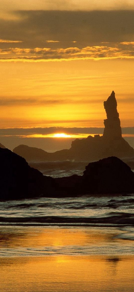 rocks, sea, sand, oregon, decline, sky, beach