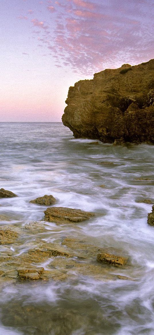 california, rocks, stones, sea, waves, evening