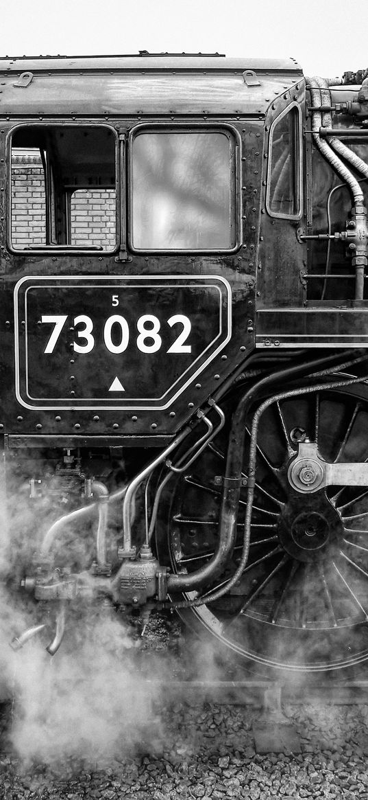 locomotive, smoke, wheel, retro, black and white