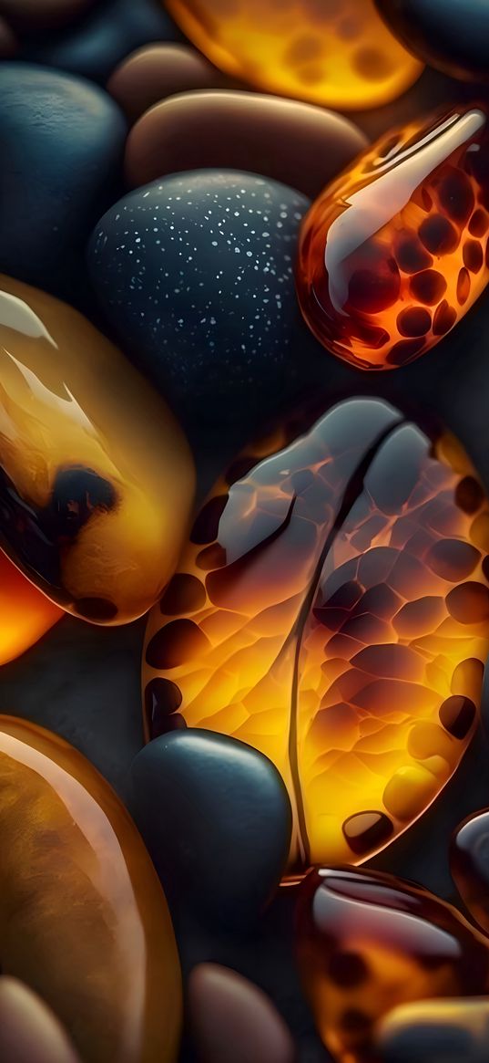 amber, pebbles, stones, orange, black, ai, art