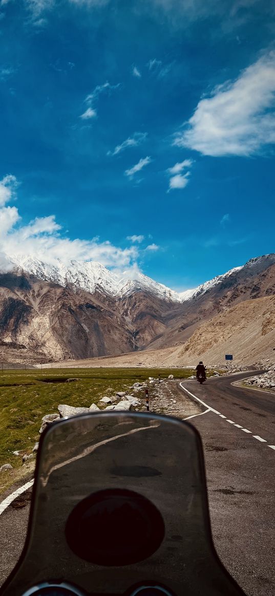 ladakh, bike, mountains, himalaya, clouds