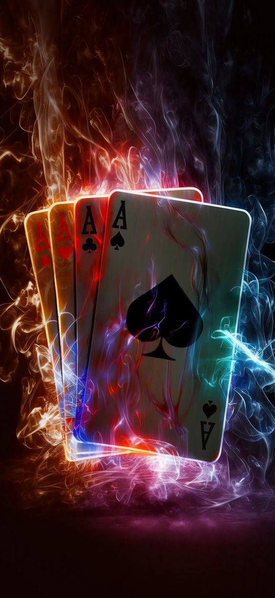 cards, fire, neon, black