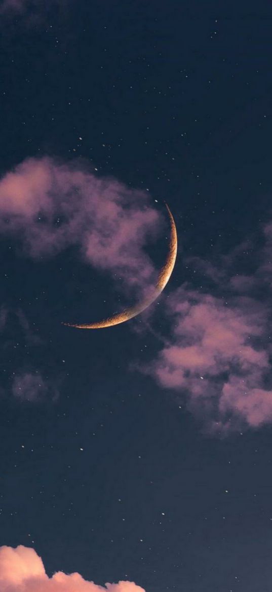 moon, clouds, stars, night sky