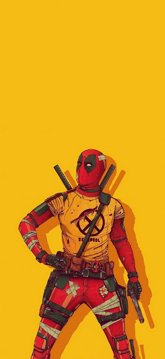 deadpool, superhero, t-shirt, gun, weapon, yellow