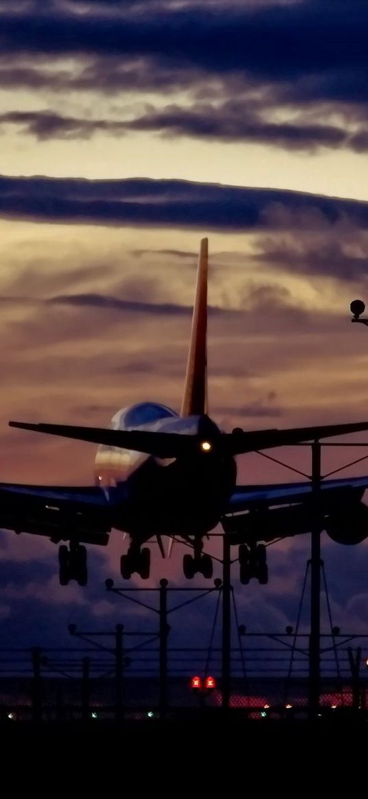 plane, taking off, night, light