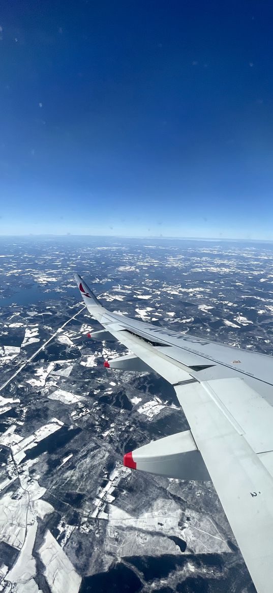 airplane, wing, flight, ground, snow