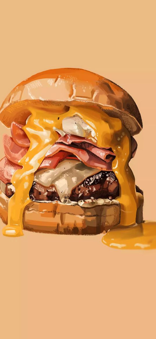 burger, cutlet, ham, cheese, food, fast food, art