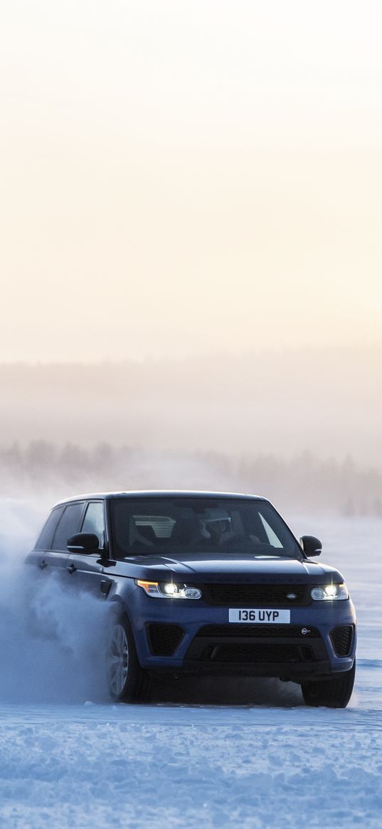 range rover sport, range rover, car, blue, snow, winter