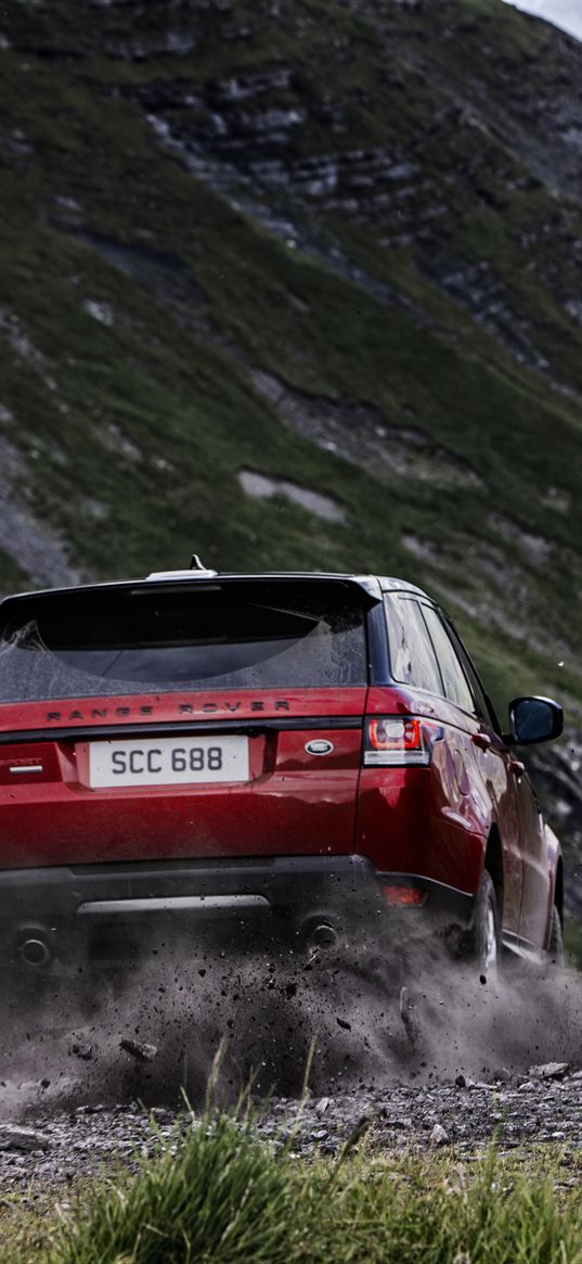 range rover sport, range rover, car, red, dust, gravel