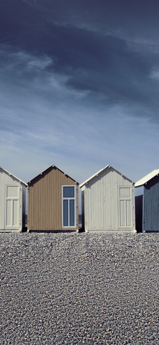 houses, roofs, gravel, sky