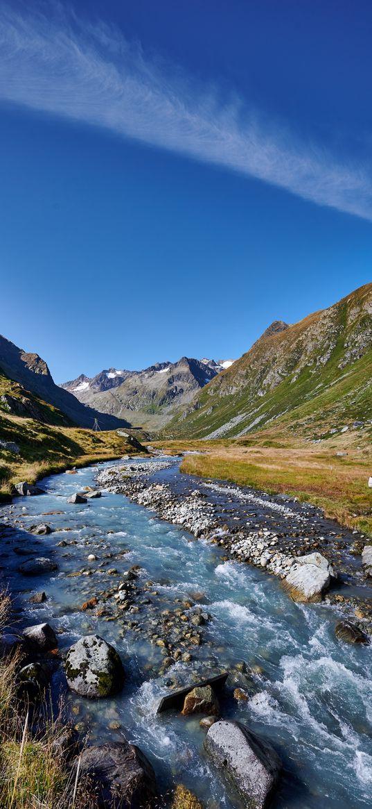 river, stones, mountains, landscape, nature