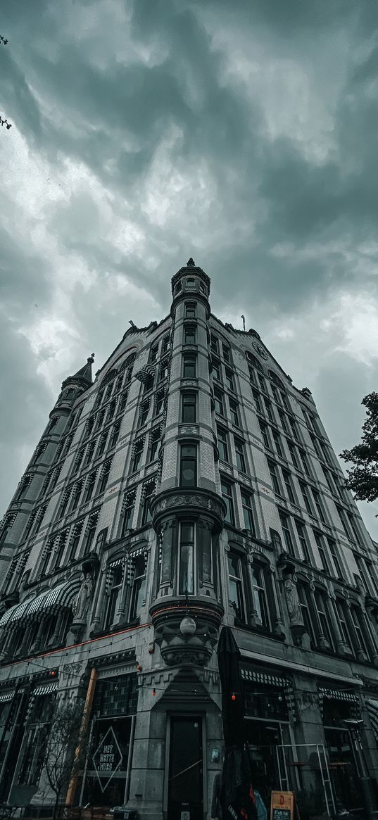 city, building, clouds