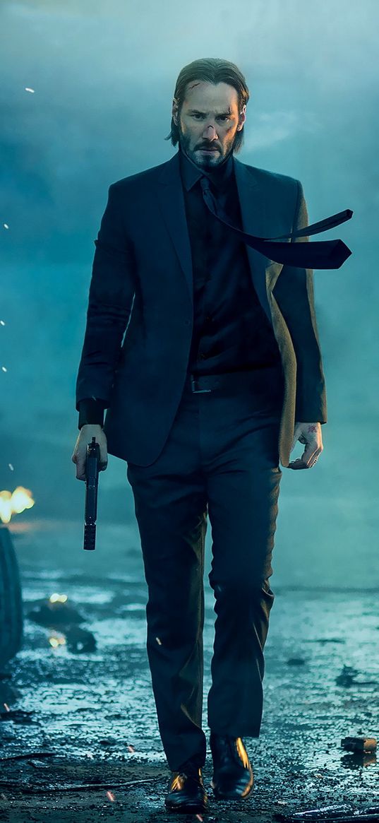 john wick, film, character, man, pistol, smoke, suit, dark