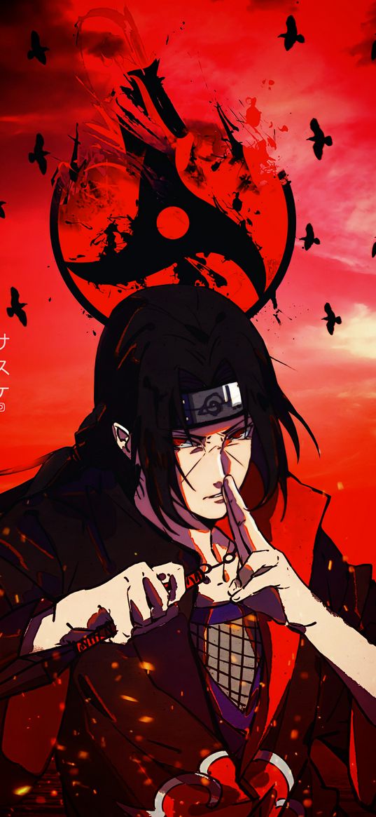 naruto, itachi uchiha, anime, red