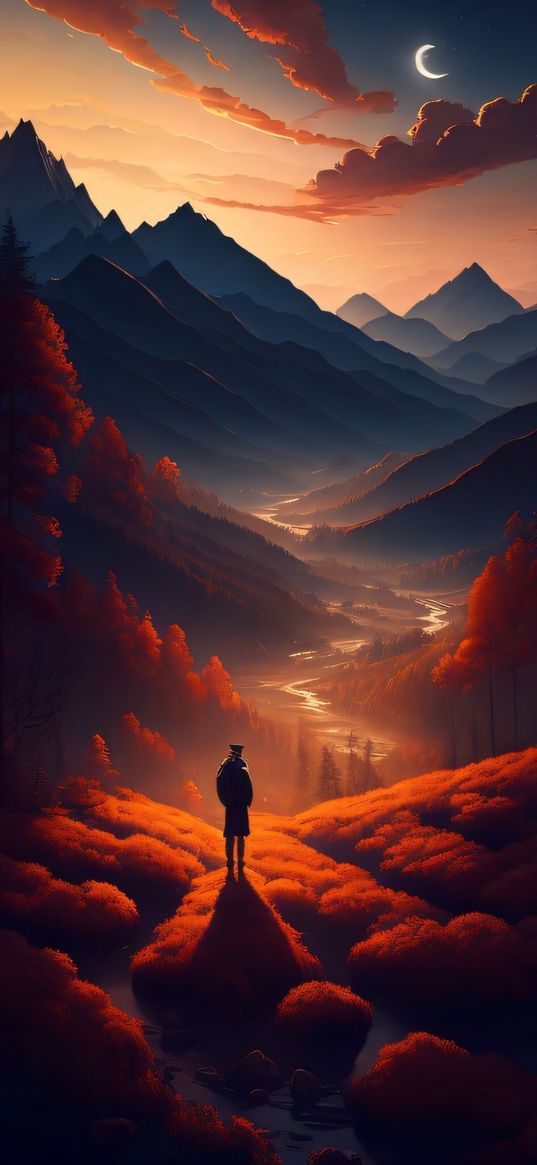 autumn, mountains, lonely, art