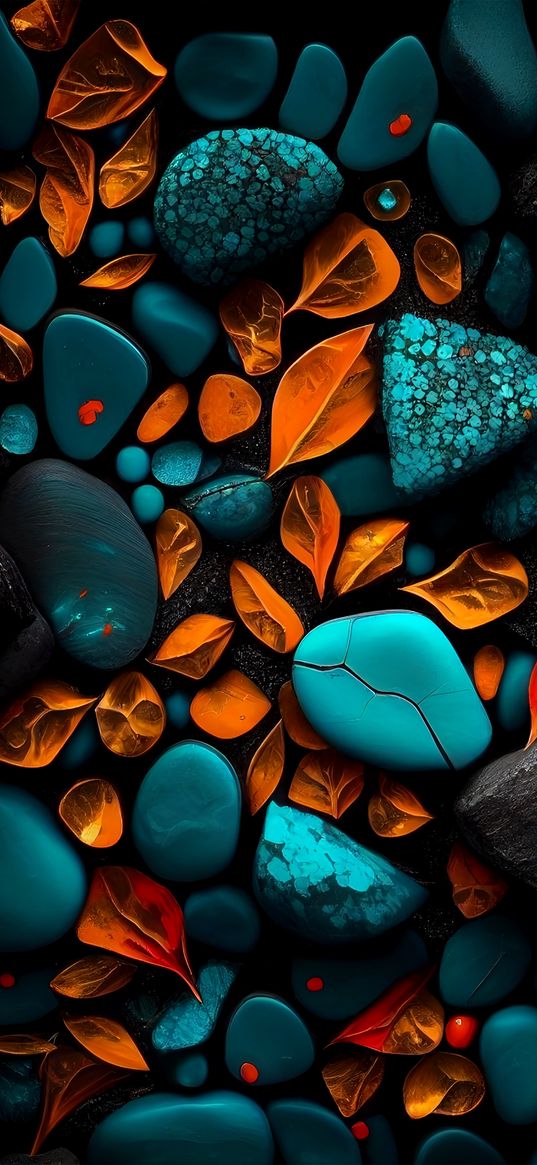 rocks, turquoise, orange, top view, black