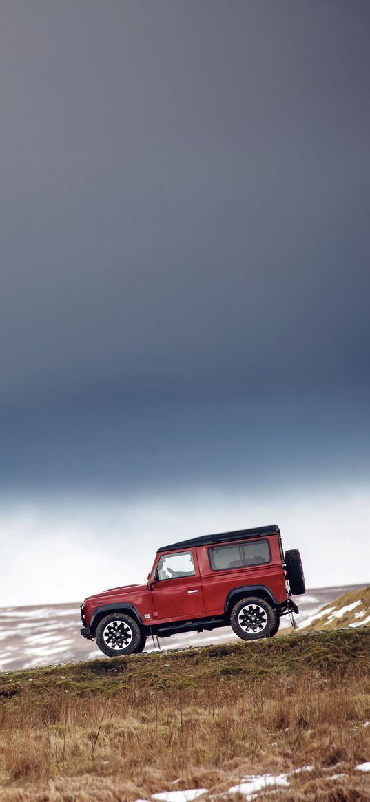 land rover v8, land rover, car, red, slope