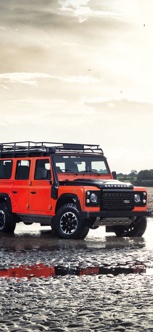 land rover defender, land rover, автомобиль, красный, внедорожник