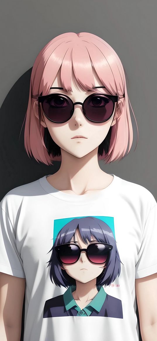 girl, glasses, short hair, sweet, sad, ai, art