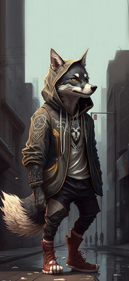 wolf, hood, clothes, tail