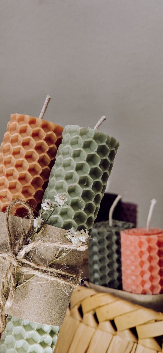 candles, packaging, rope, flowers, aesthetics