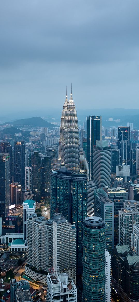 buildings, skyscrapers, city, evening, kuala lumpur, malaysia