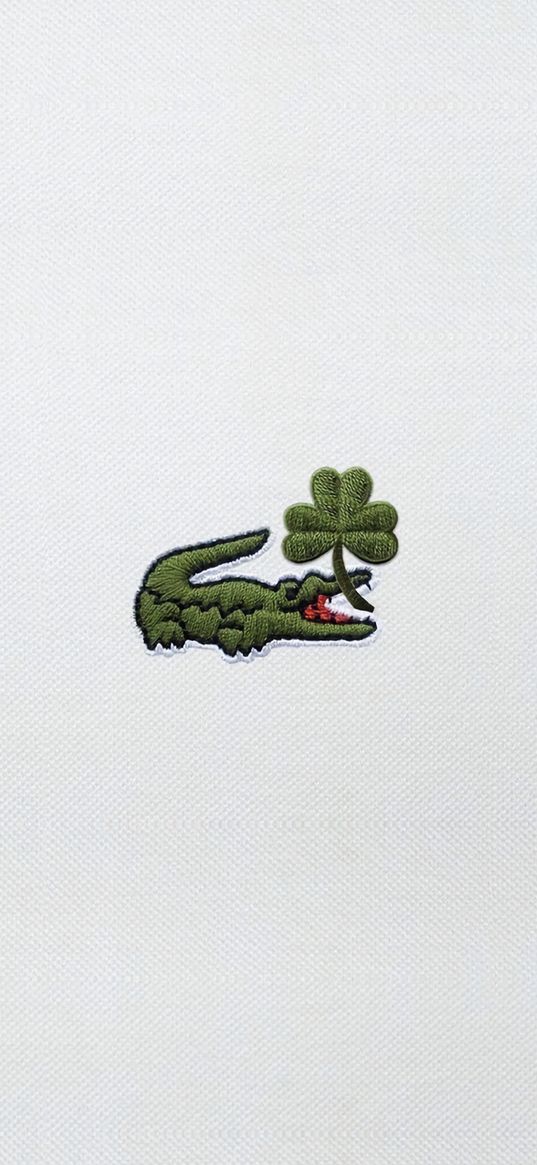 lacoste, logo, crocodile, clover, embroidery, white background