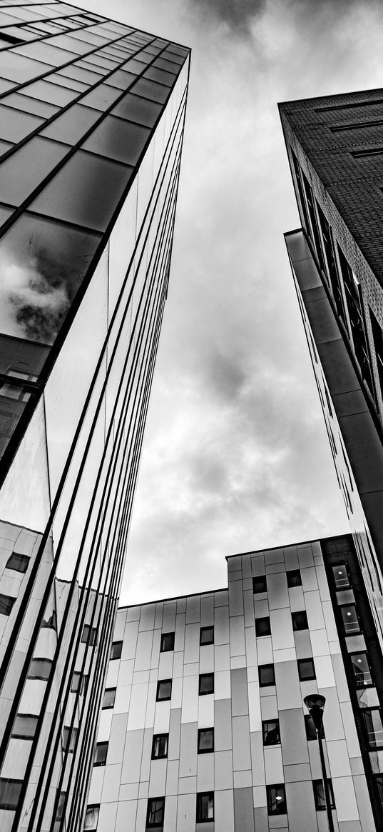 buildings, windows, mirrored, facades, architecture, black and white