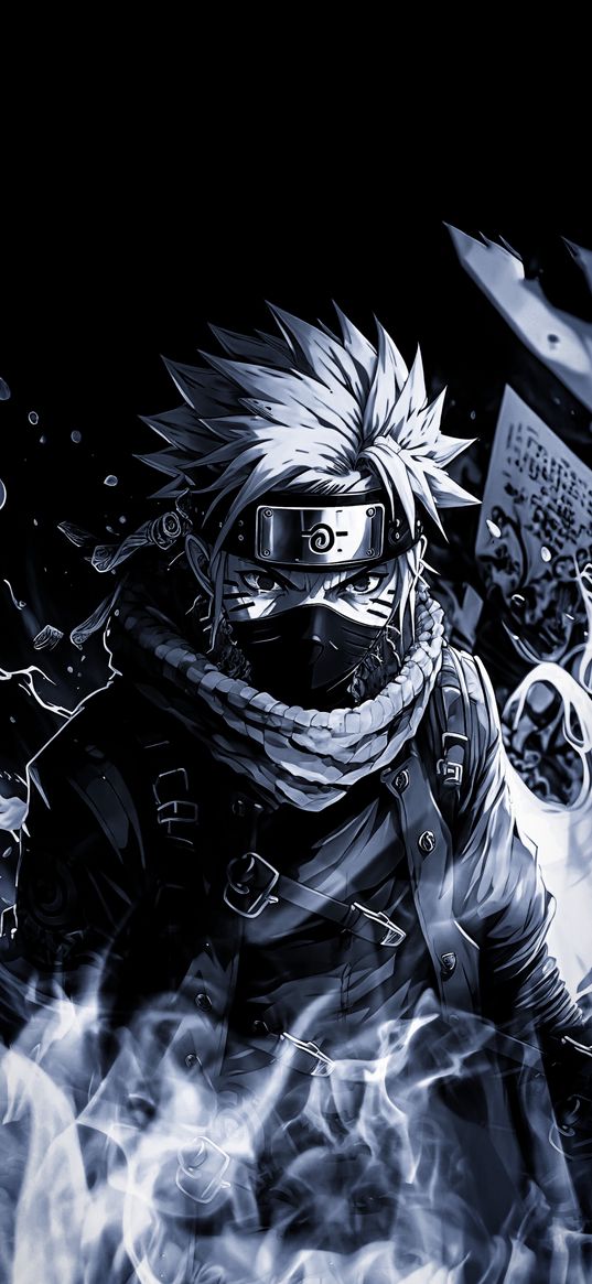 naruto uzumaki, anime, character, ninja, mask, black and white, art