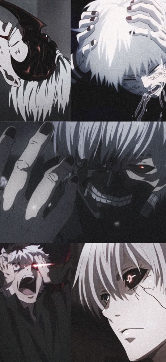 tokyo ghoul, anime, kaneki ken, character, collage, black, white