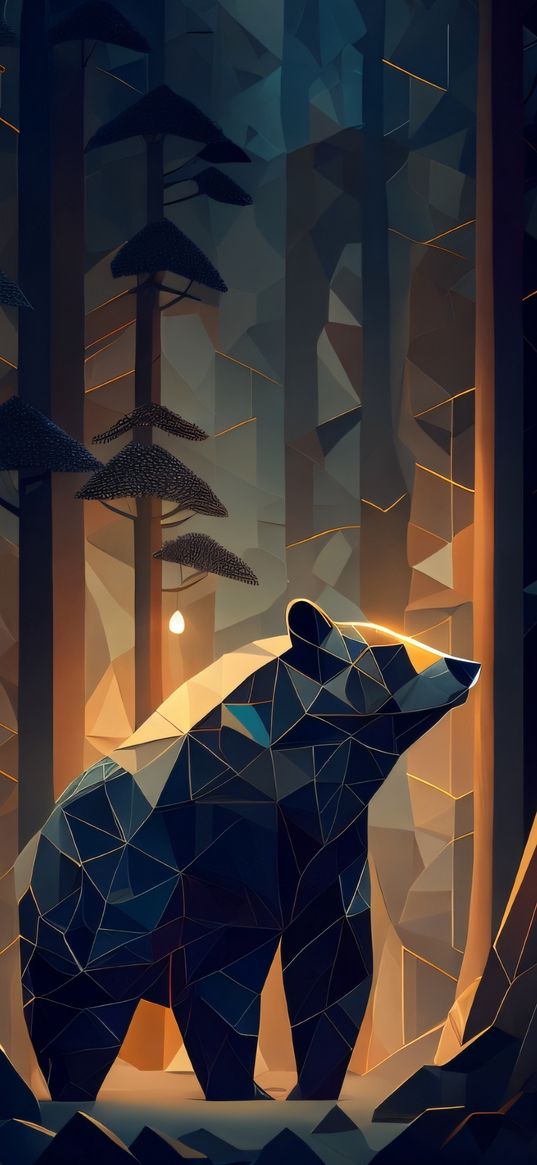 bear, animal, forest, geometry, mosaic