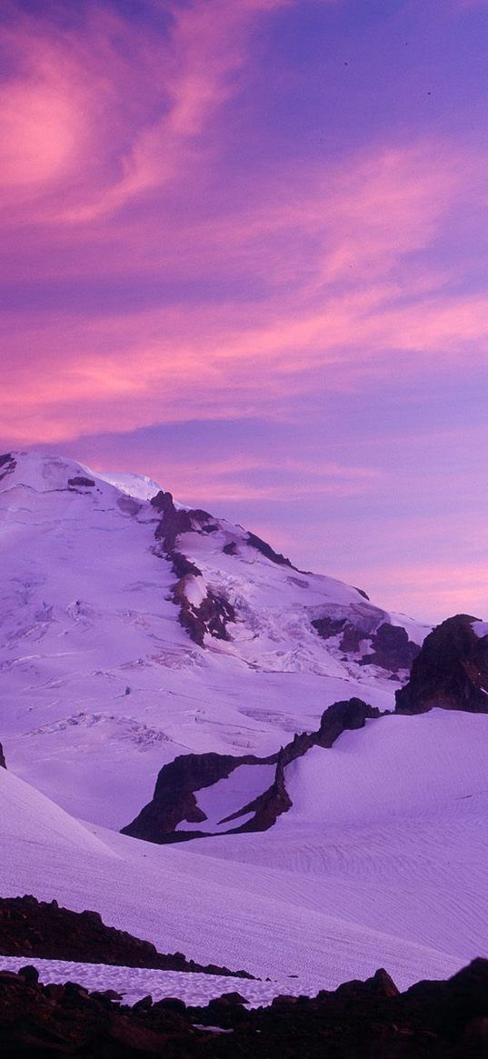 moon, evening, mountains, washington, sky, pink