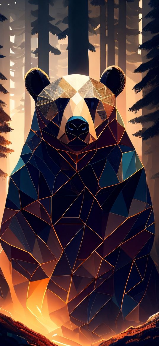 bear, geometry, forest, art