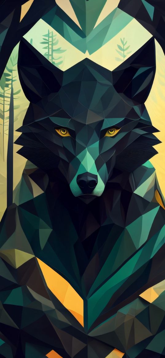 wolf, geometry, forest, art