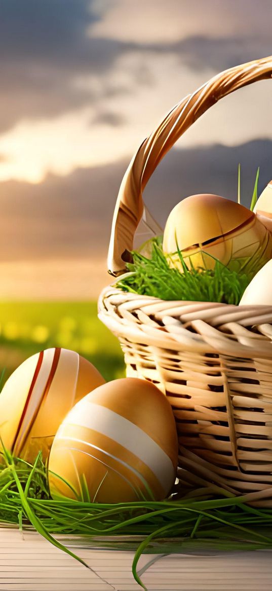 easter, eggs, golden, basket, art