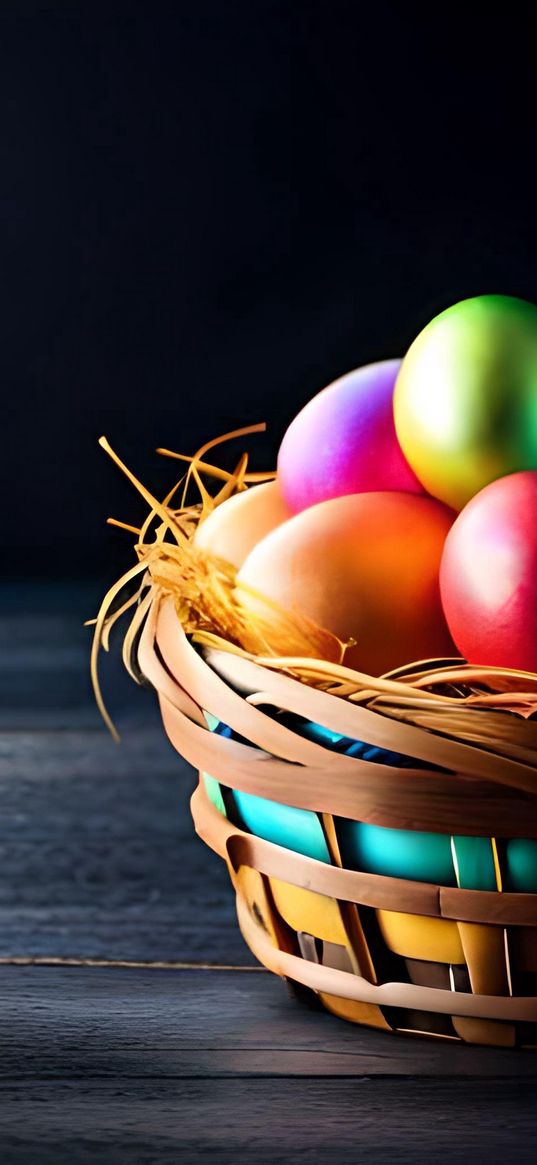 easter, eggs, basket, black background, art