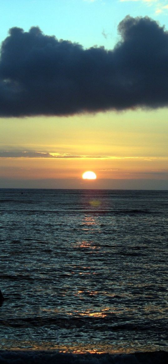 decline, sea, evening, clouds, sky, water, ripples, people