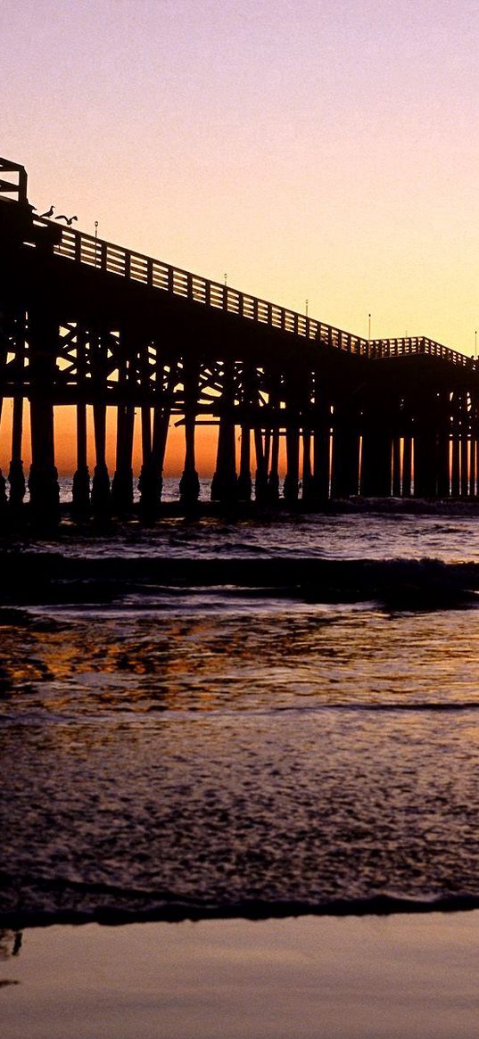 san diego, california, evening, pier, waves, sea, decline