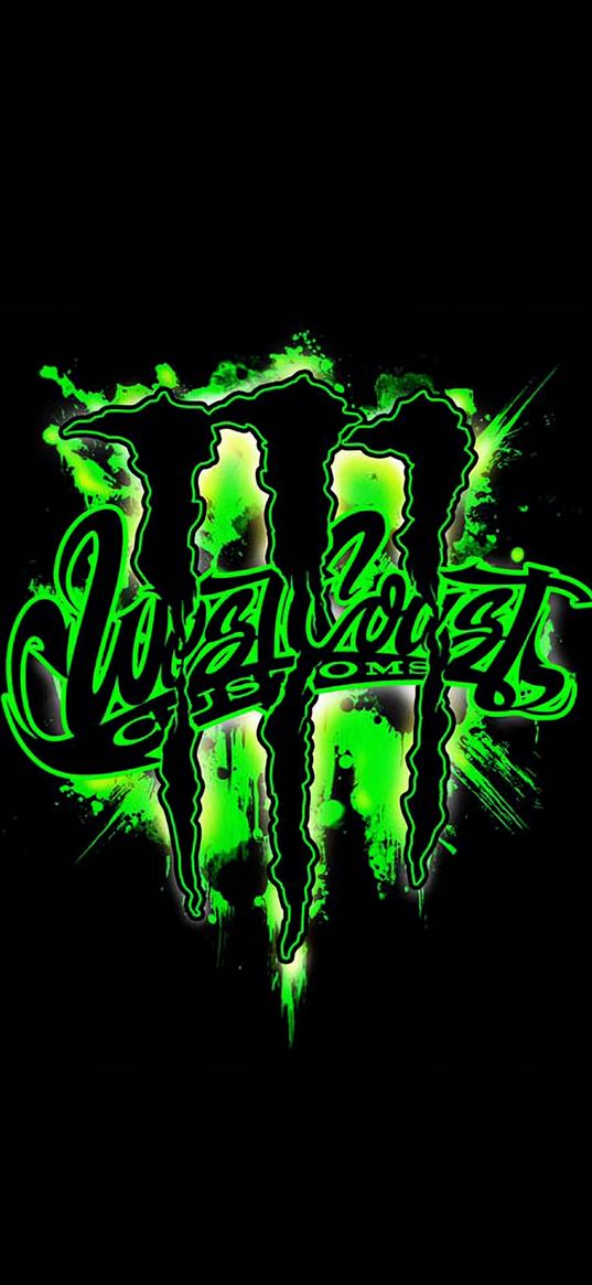 monster energy, west coast customs, logo, claws, scratches, green, black