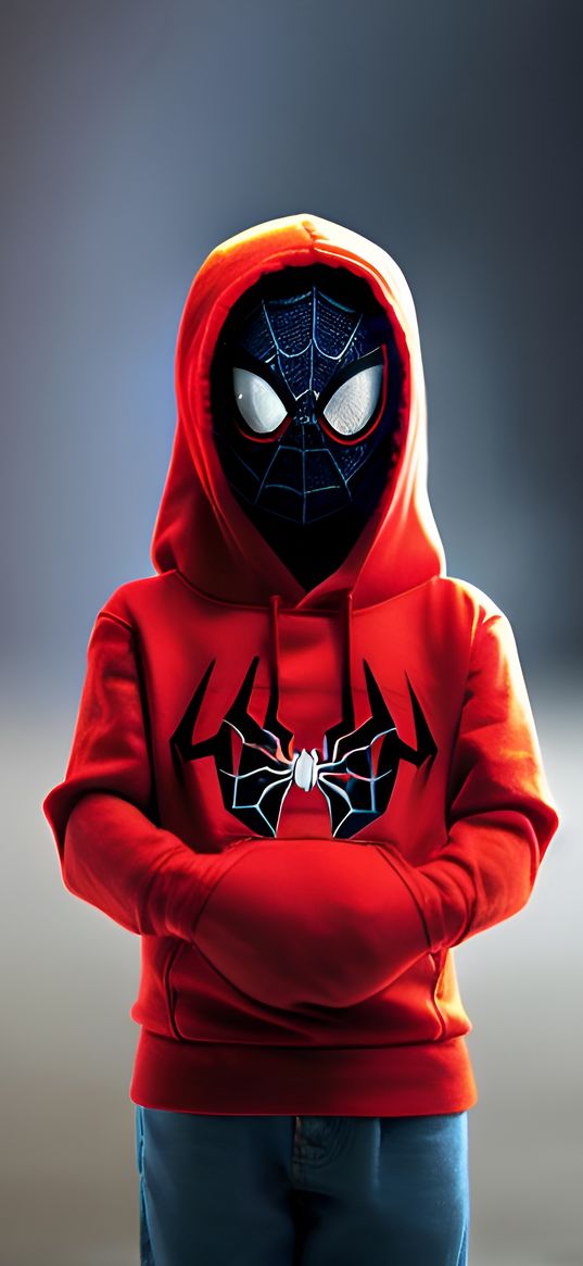 spiderman, spider-man, superhero, marvel, child, hoodie, hood, red, ai, art