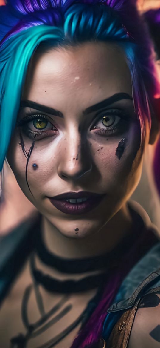 jinx, league of legends, game, blue hair, hero