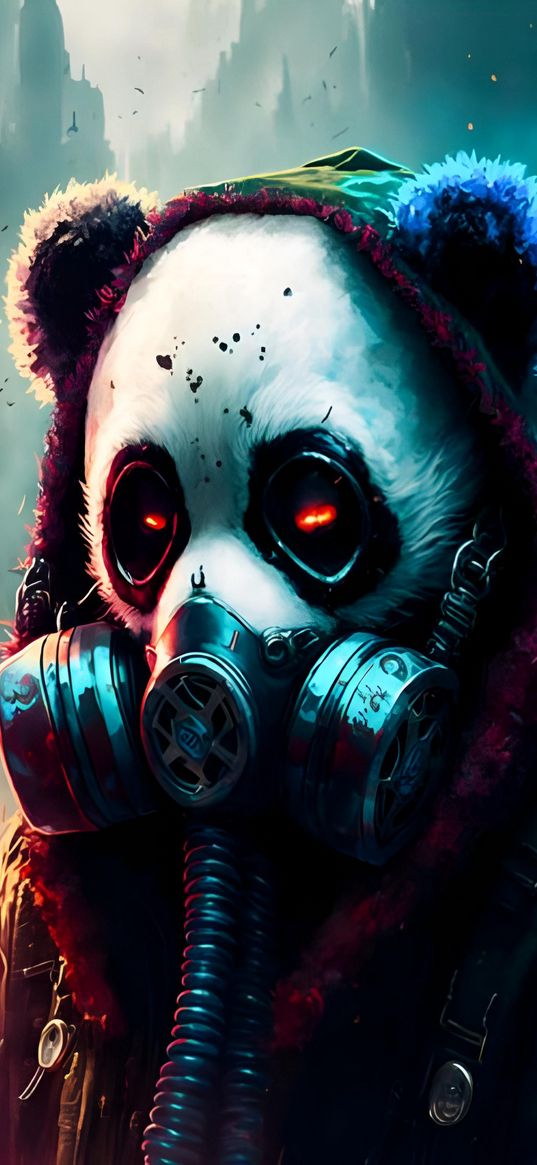 panda, art, respirator, hood