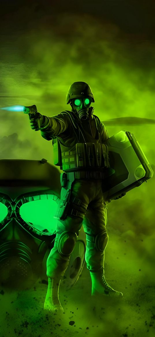 gas mask, apocalypse, stalker, radiation, green