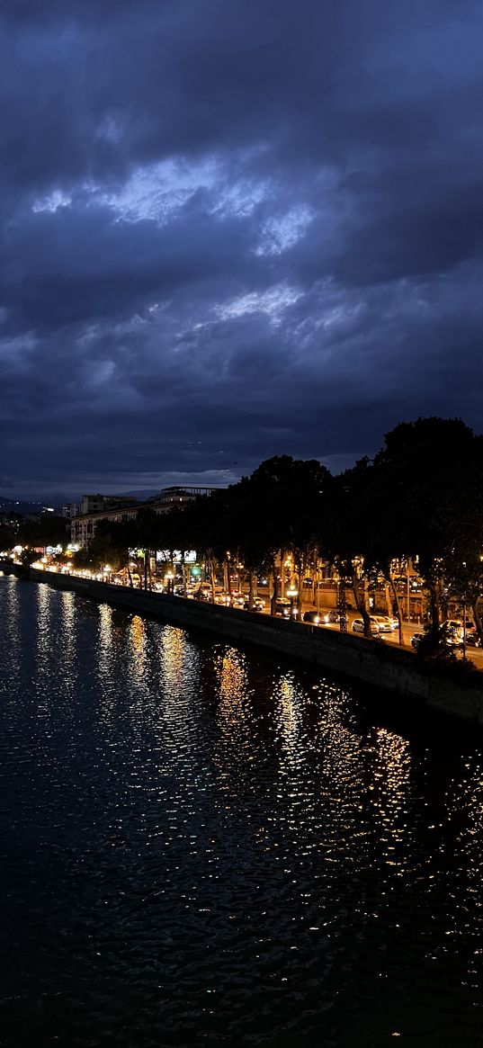 water, lights, sky, night, tbilisi, georgia