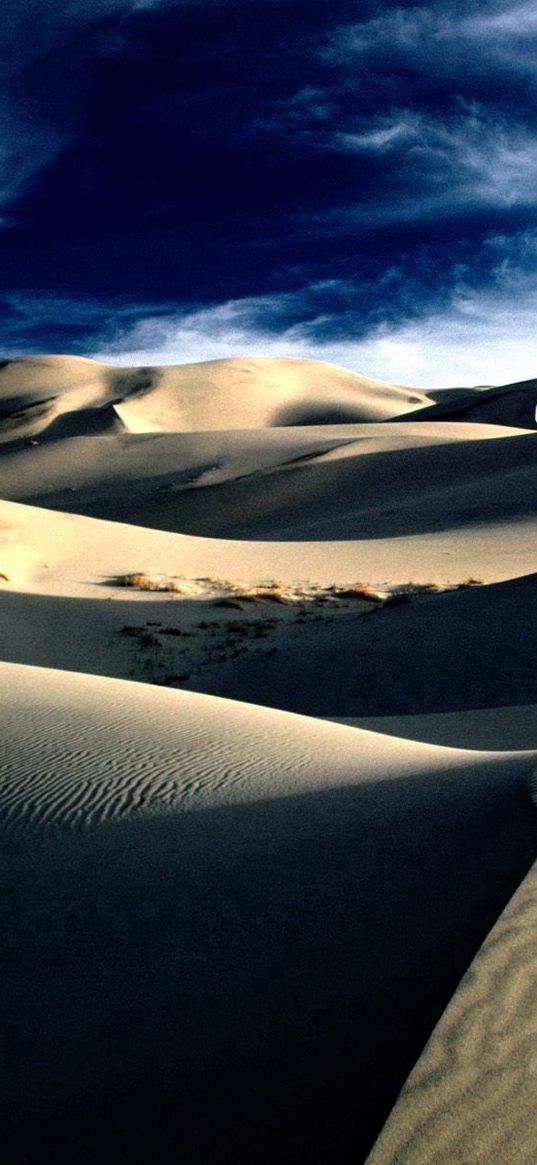 desert, sand, dunes, shades, mountains, lines, clouds, sky