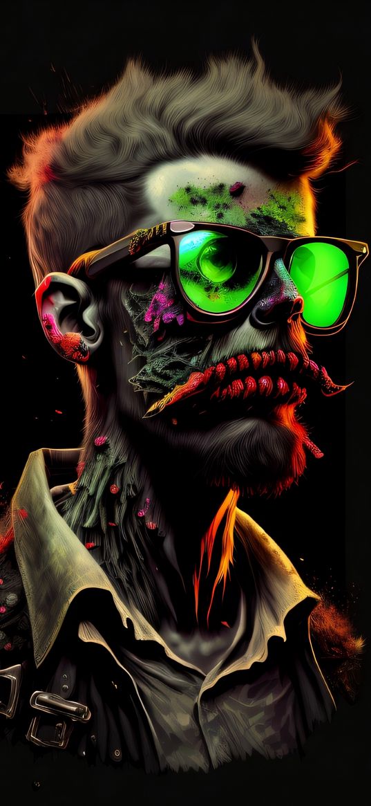 zombie, skeleton, glasses, mustache, art