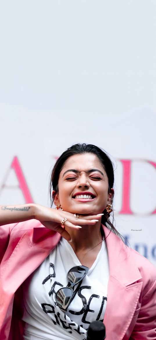 rashmika, smile, pink, beautiful, love, crush