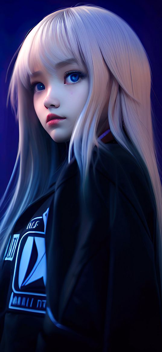 girl, beautiful, sweet, blonde, blue eyes, asian, hoodie, ai, art